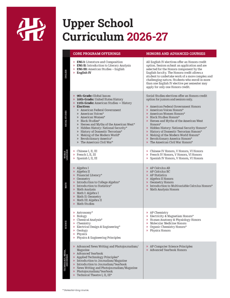 Preview image of the document: 26-27 Holland Hall Upper School Curriculum Flier