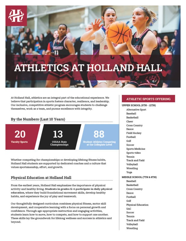 Preview image of the document: Holland Hall Athletics Program Flyer