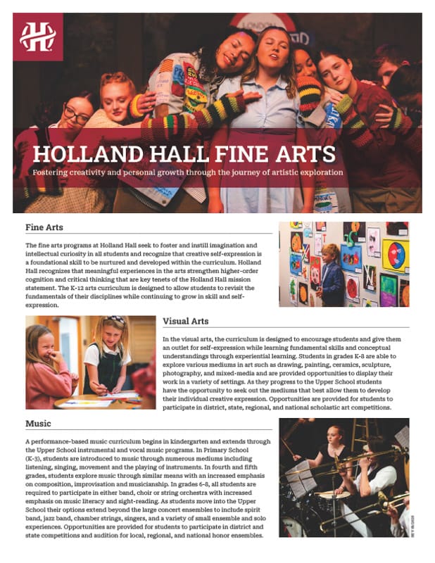 Preview image of the document: Holland Hall Fine Arts Program Flyer