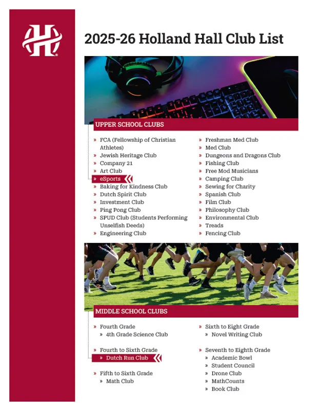 Preview image of the document: Holland Hall Middle School and Upper School Clubs Flyer