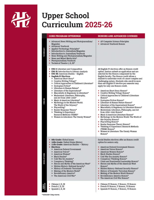 Preview image of the document: Holland Hall Upper School Curriculum Flyer