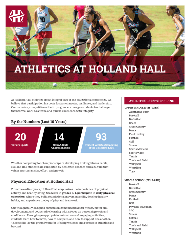 Preview image of the document: Holland Hall Athletics Program Flyer