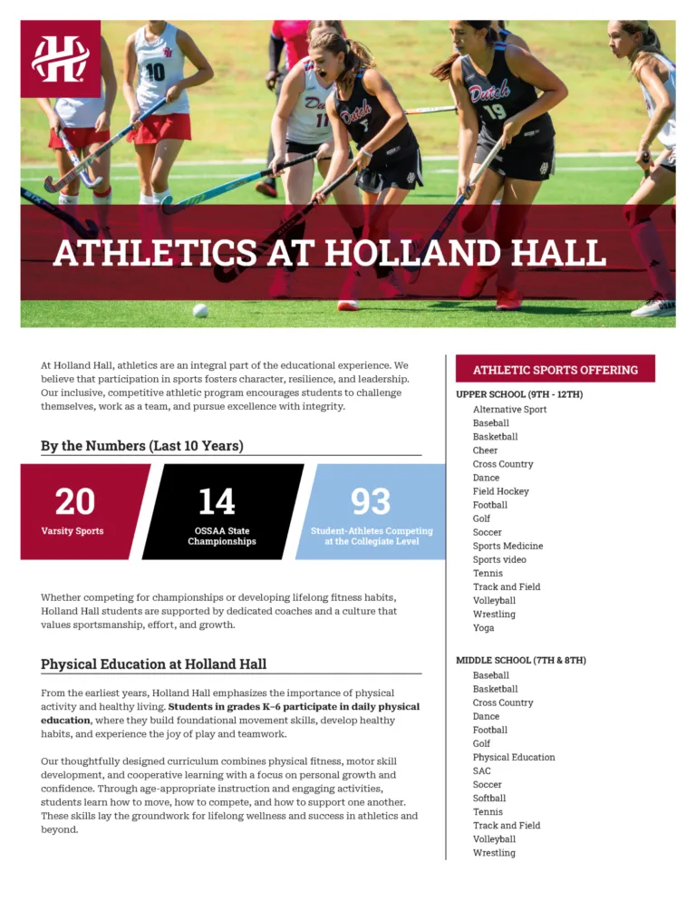 Preview image of the document: Holland Hall Athletics Program Flyer
