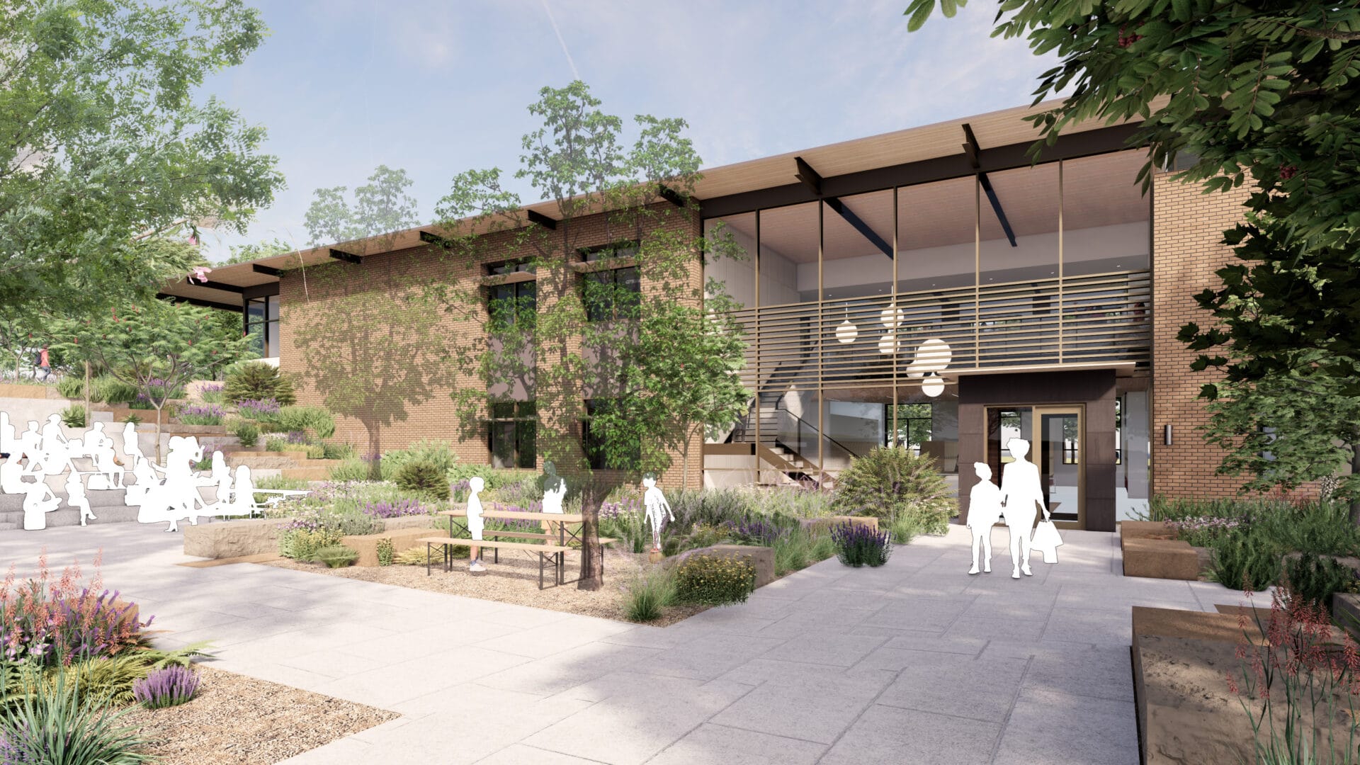 The proposed new middle school building, with a nod to the mid-century architecture of the Upper School.